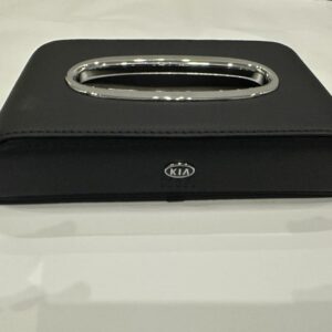 Premium black leather KIA tissue box holder for car dashboard and luxury interior styling Pakistan.