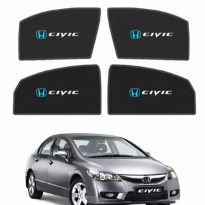 Custom fit Honda Civic Reborn side window magnetic sunshade featuring a bold red Honda insignia and white Civic logo branding, tailored for 2006 to 2012 models.
