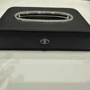 Premium black leather Toyota tissue box holder for car dashboard and luxury interior modification Pakistan