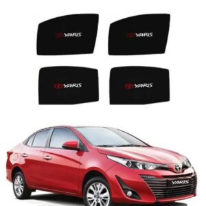 Premium Toyota Yaris custom fit magnetic side window sunshades with printed Yaris logo for 2020 to 2024 models.