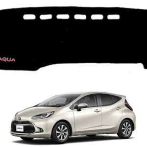 Premium black custom-cut dashboard mat perfectly fitted on a Toyota Aqua dashboard to protect the interior from sun damage